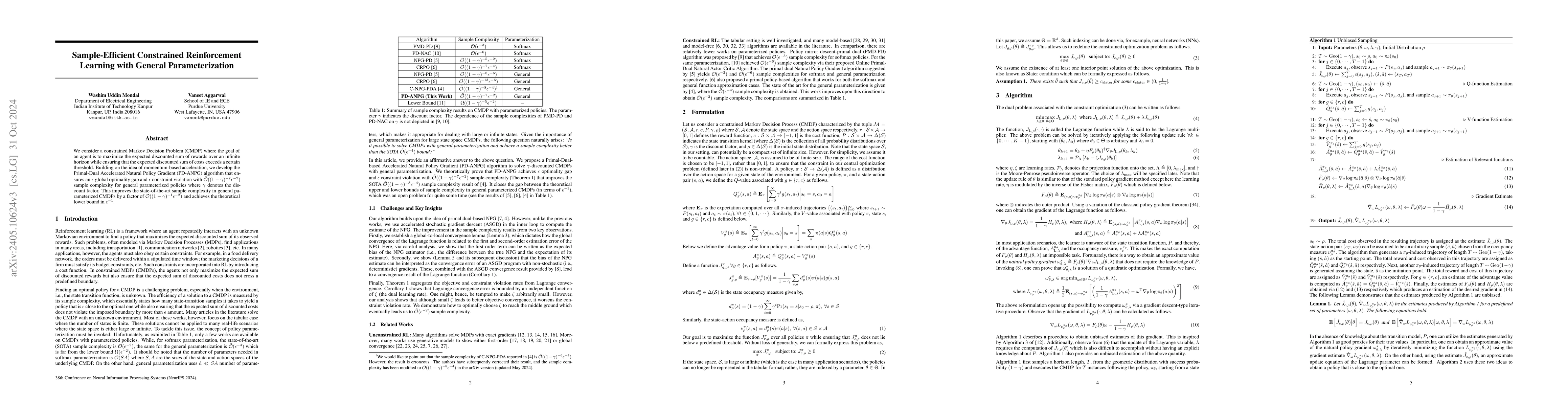 Thumbnail for Sample-Efficient Constrained Reinforcement Learning with General
  Parameterization