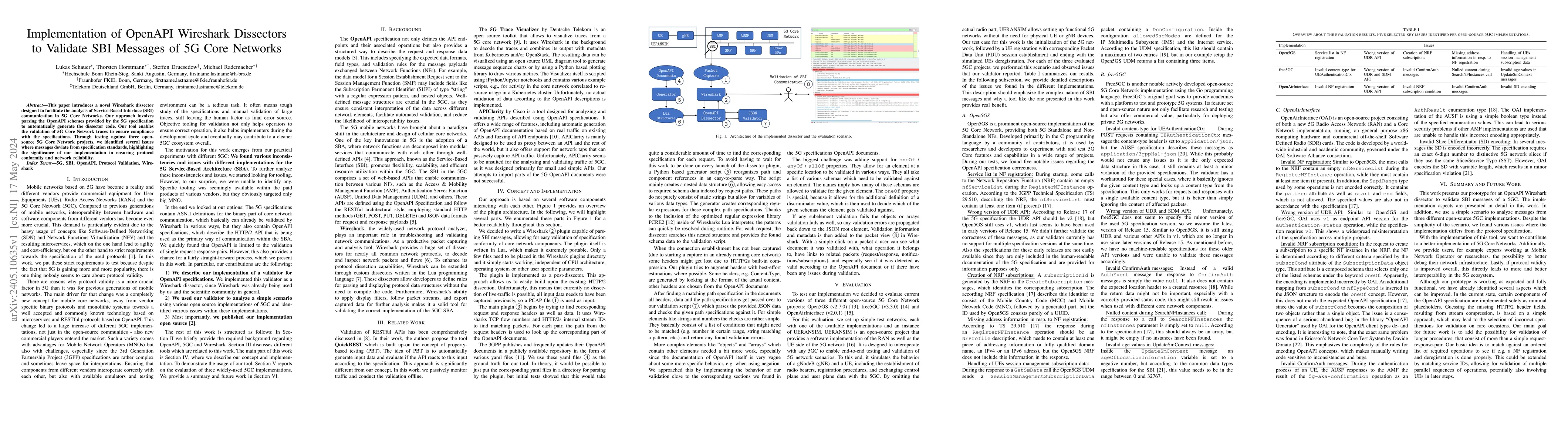 Thumbnail for Implementation of OpenAPI Wireshark Dissectors to Validate SBI Messages
  of 5G Core Networks