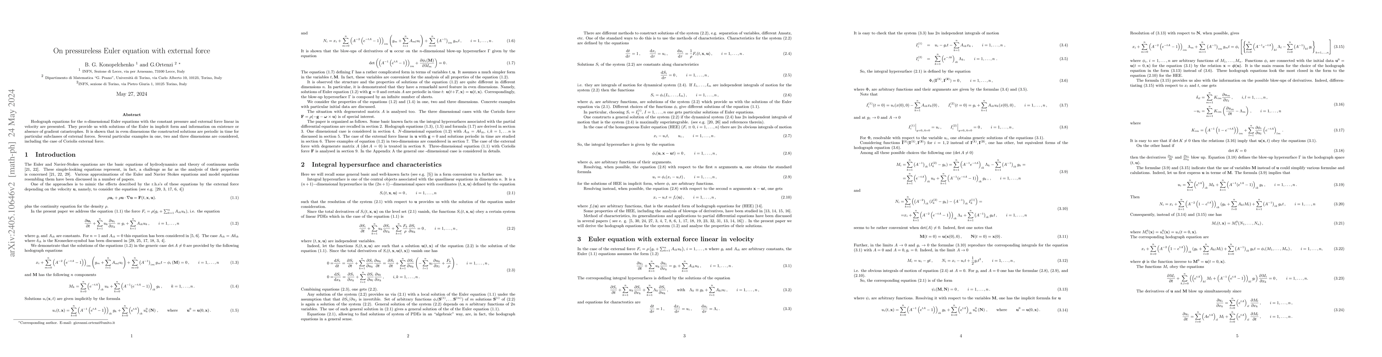 Thumbnail for On pressureless Euler equation with external force