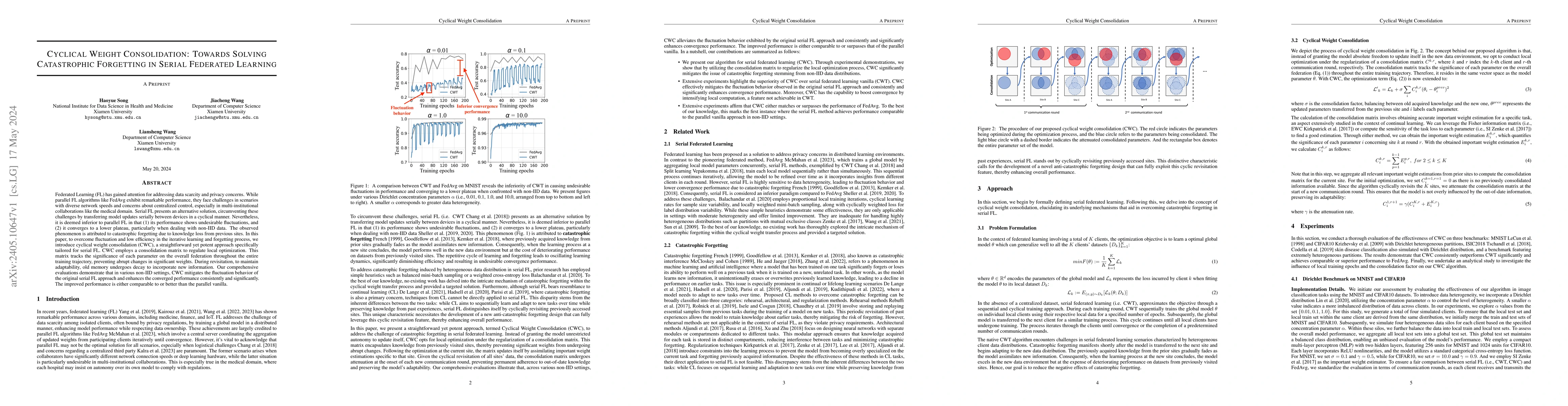 Thumbnail for Cyclical Weight Consolidation: Towards Solving Catastrophic Forgetting
  in Serial Federated Learning