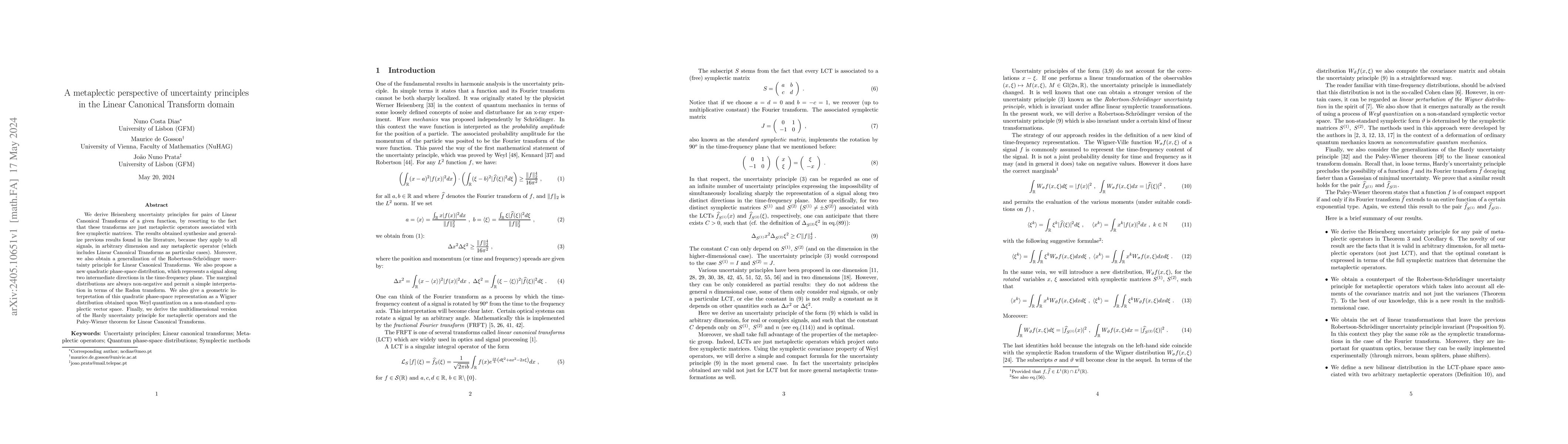 Thumbnail for A metaplectic perspective of uncertainty principles in the Linear
  Canonical Transform domain