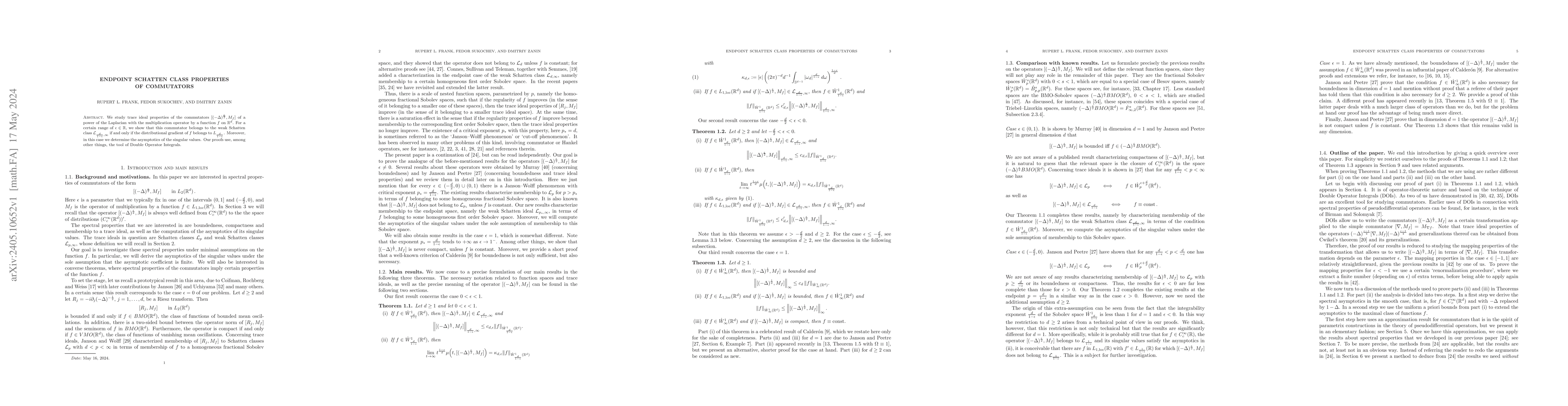 Thumbnail for Endpoint Schatten class properties of commutators