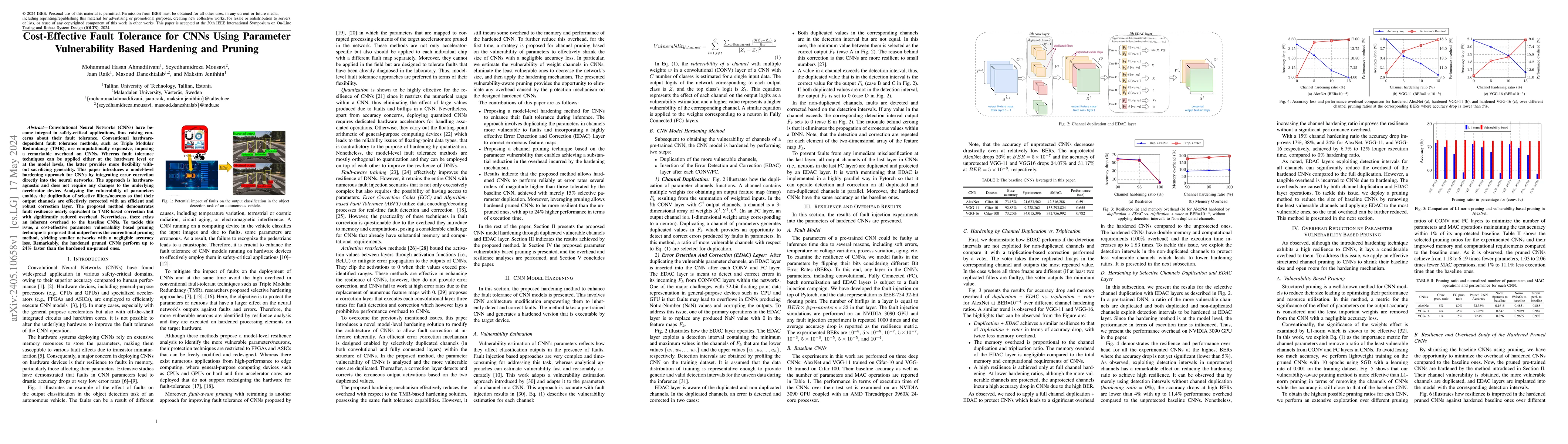 Thumbnail for Cost-Effective Fault Tolerance for CNNs Using Parameter Vulnerability
  Based Hardening and Pruning