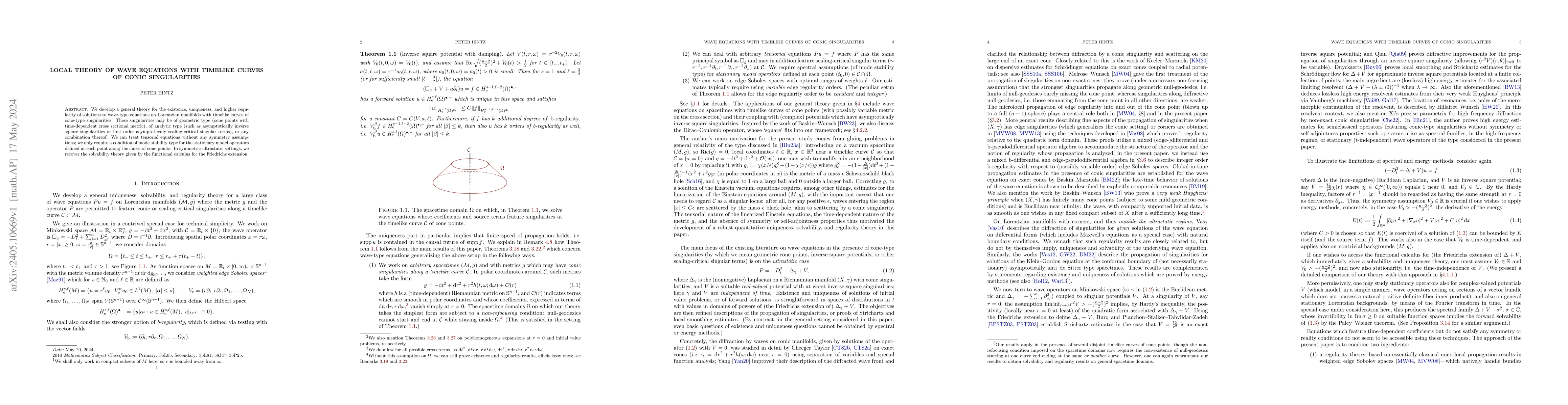 Thumbnail for Local theory of wave equations with timelike curves of conic
  singularities