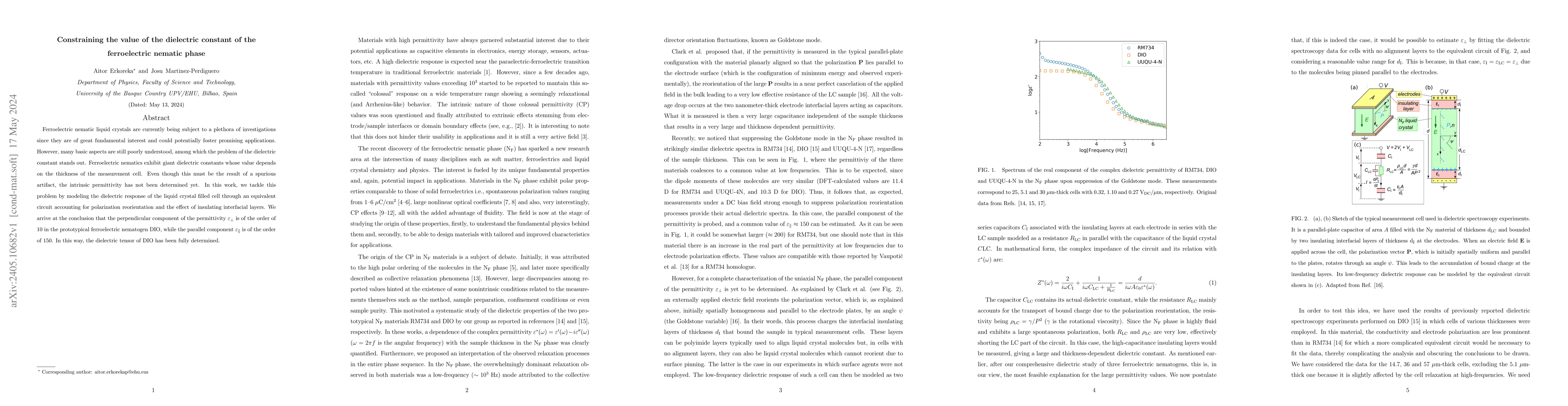 Thumbnail for Constraining the value of the dielectric constant of the ferroelectric
  nematic phase