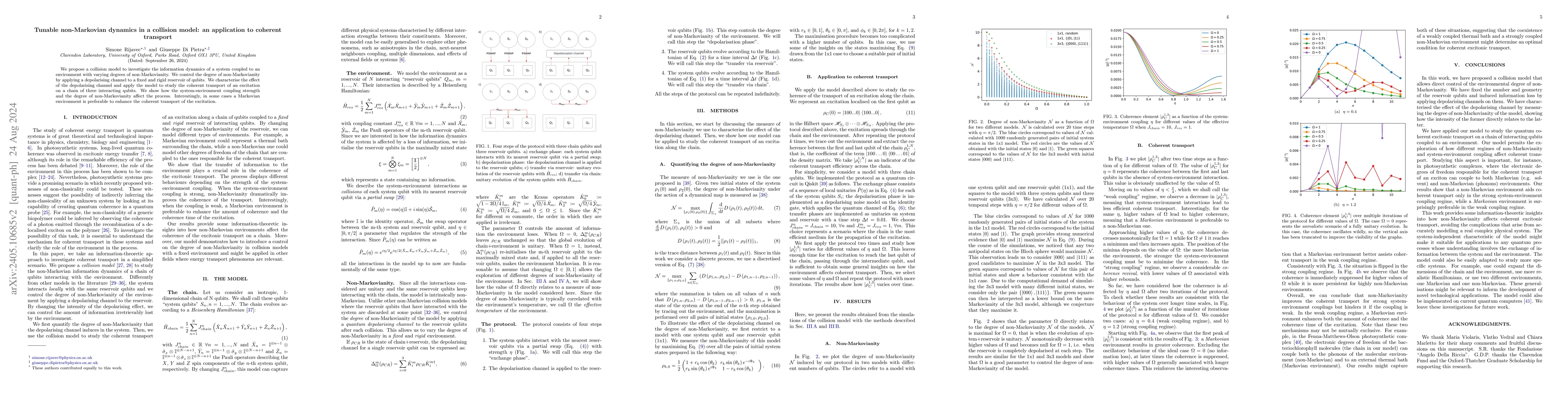 Thumbnail for Tunable non-Markovian dynamics in a collision model: an application to
  coherent transport
