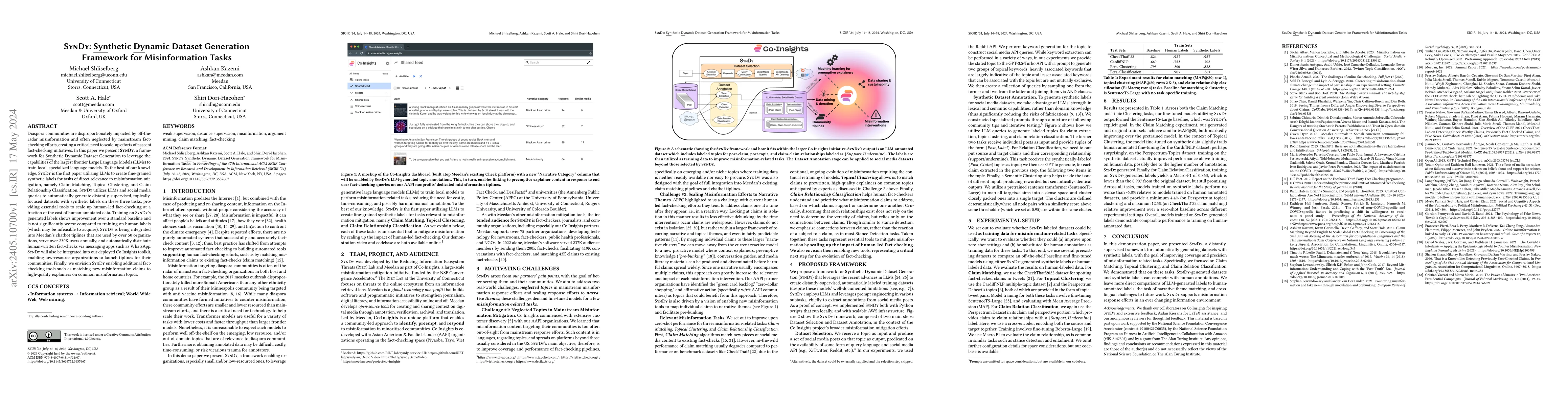 Thumbnail for SynDy: Synthetic Dynamic Dataset Generation Framework for Misinformation
  Tasks