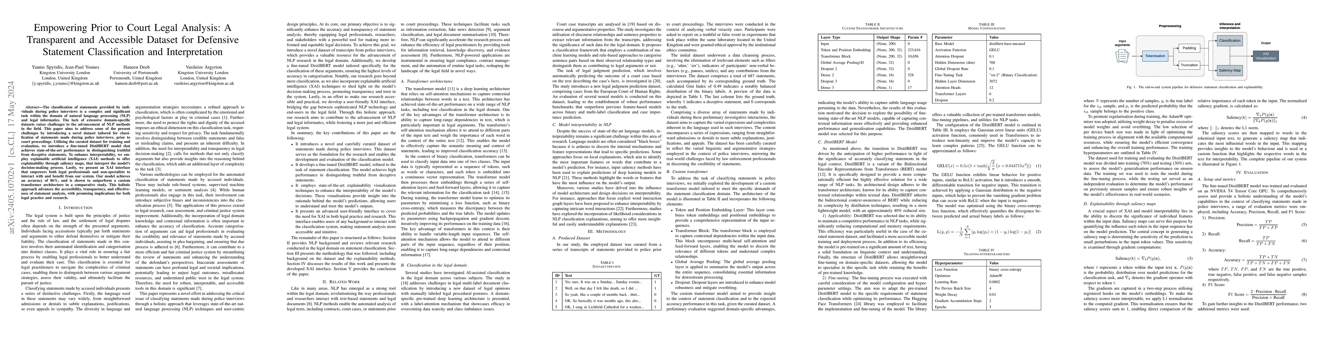 Thumbnail for Empowering Prior to Court Legal Analysis: A Transparent and Accessible
  Dataset for Defensive Statement Classification and Interpretation