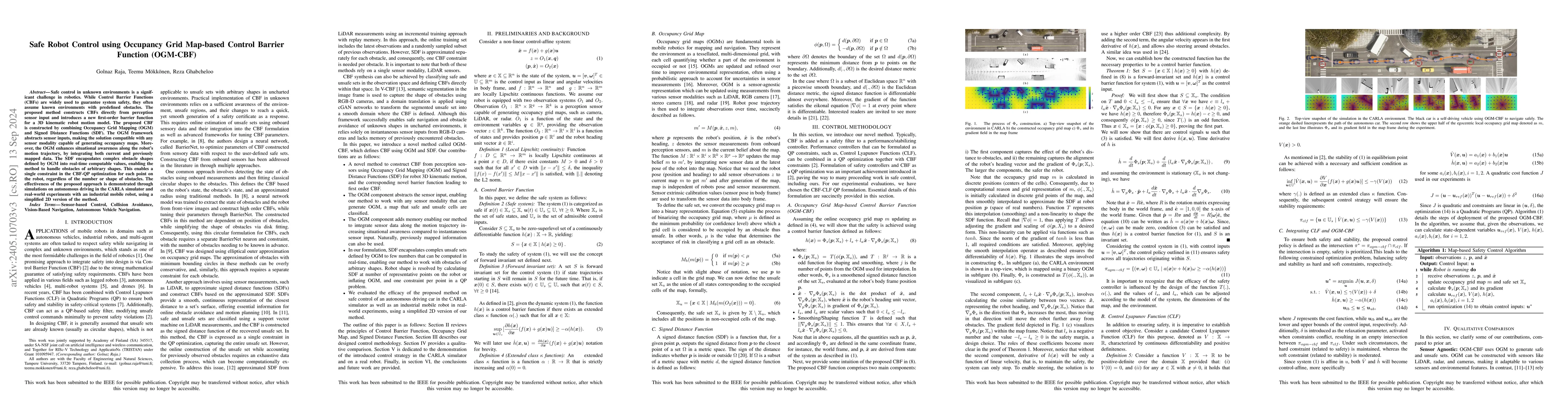 Thumbnail for Safe Control using Occupancy Grid Map-based Control Barrier Function
  (OGM-CBF)