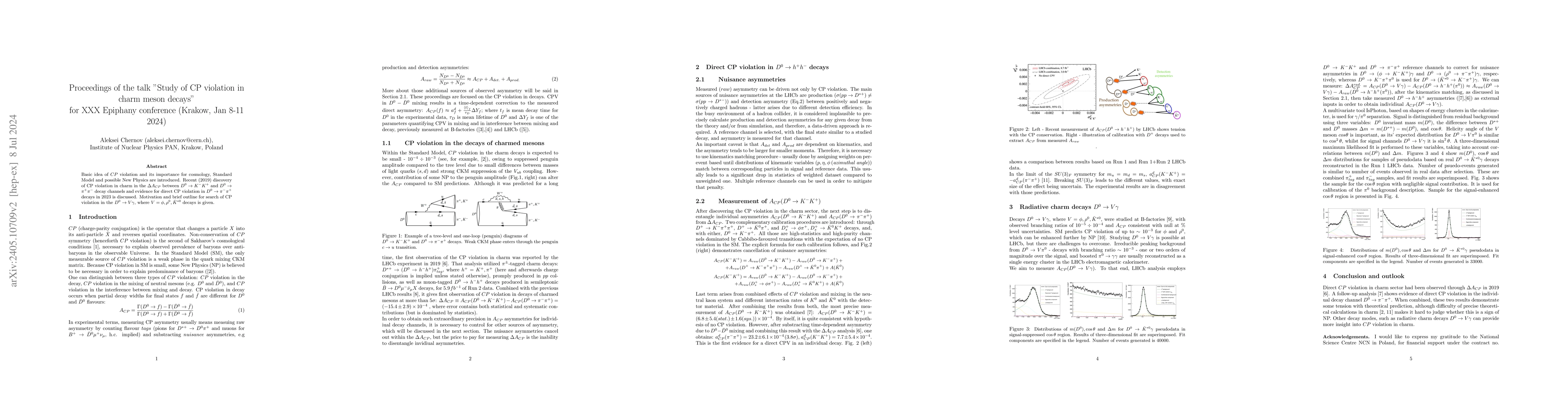 Thumbnail for Proceedings of the talk "Study of CP violation in charm meson decays"
  for XXX Epiphany conference