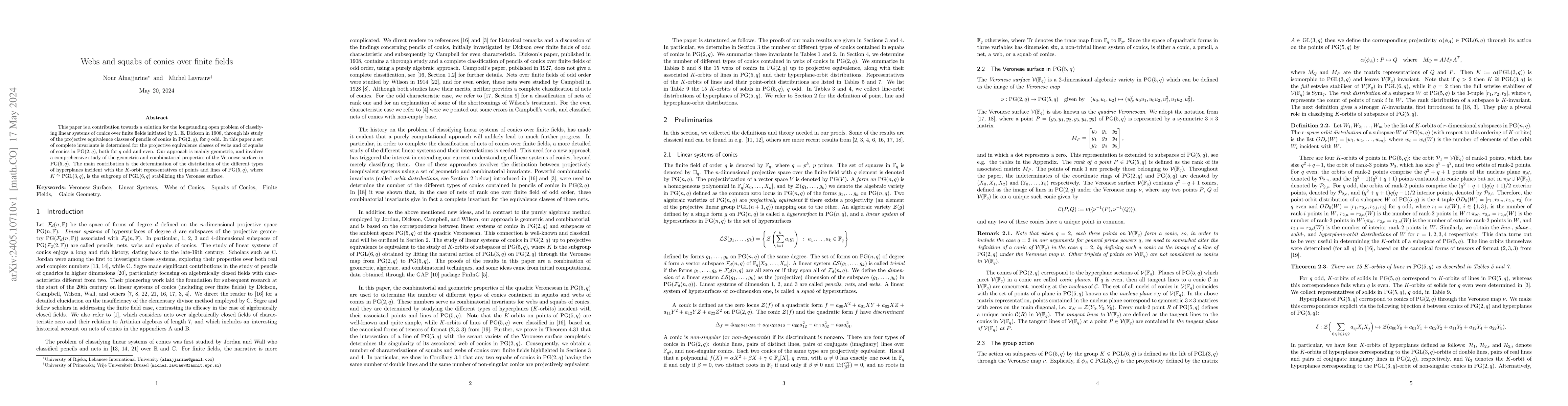 Thumbnail for Webs and squabs of conics over finite fields