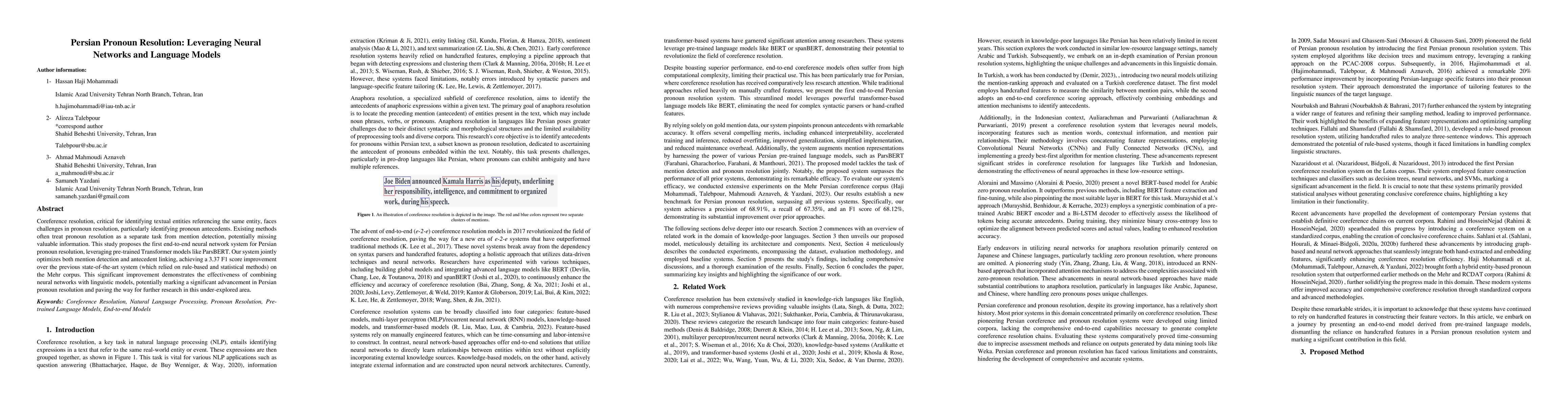 Thumbnail for Persian Pronoun Resolution: Leveraging Neural Networks and Language
  Models