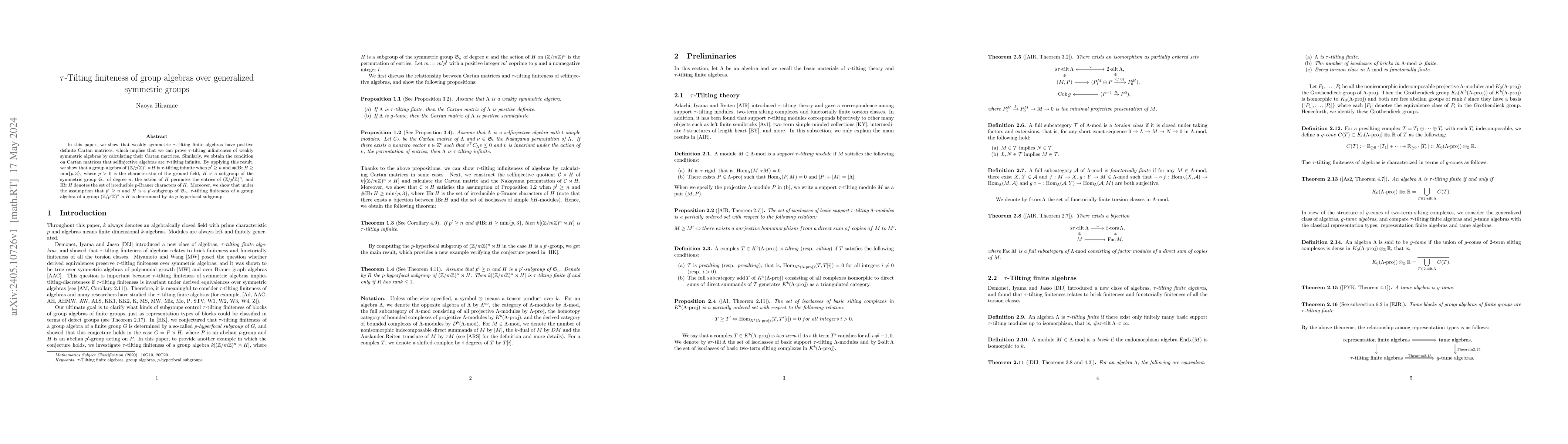 Thumbnail for $\tau$-Tilting finiteness of group algebras over generalized symmetric
  groups