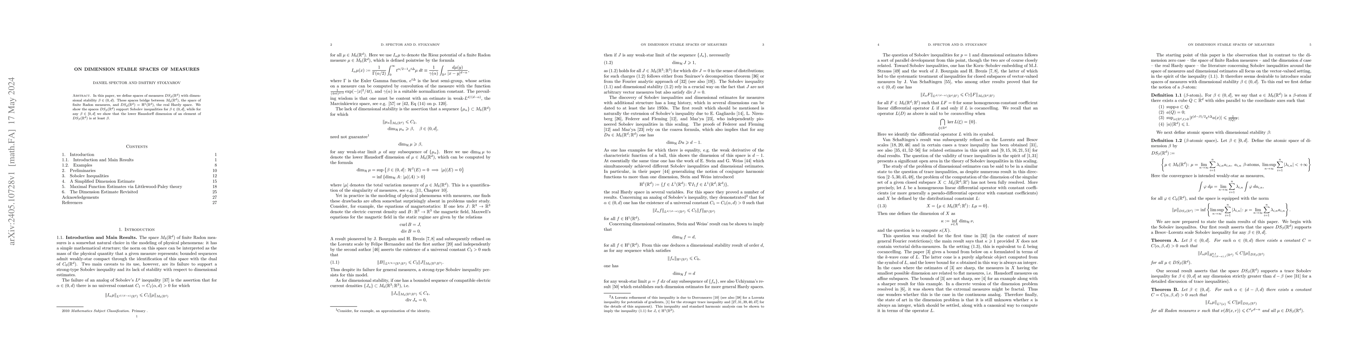 Thumbnail for On dimension stable spaces of measures