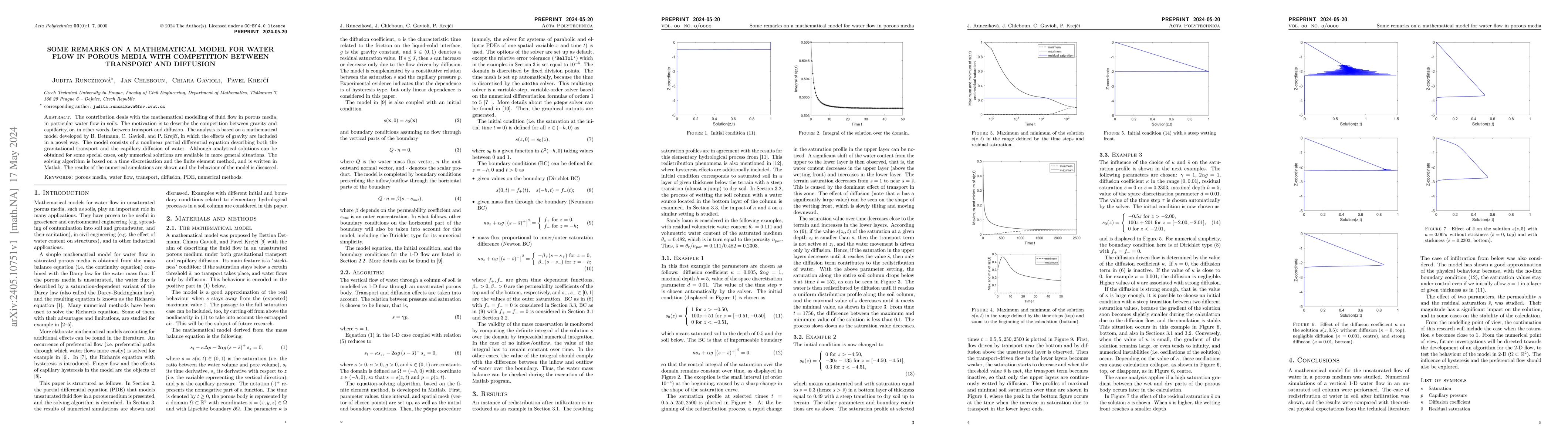 Thumbnail for Some remarks on a mathematical model for water flow in porous media with
  competition between transport and diffusion
