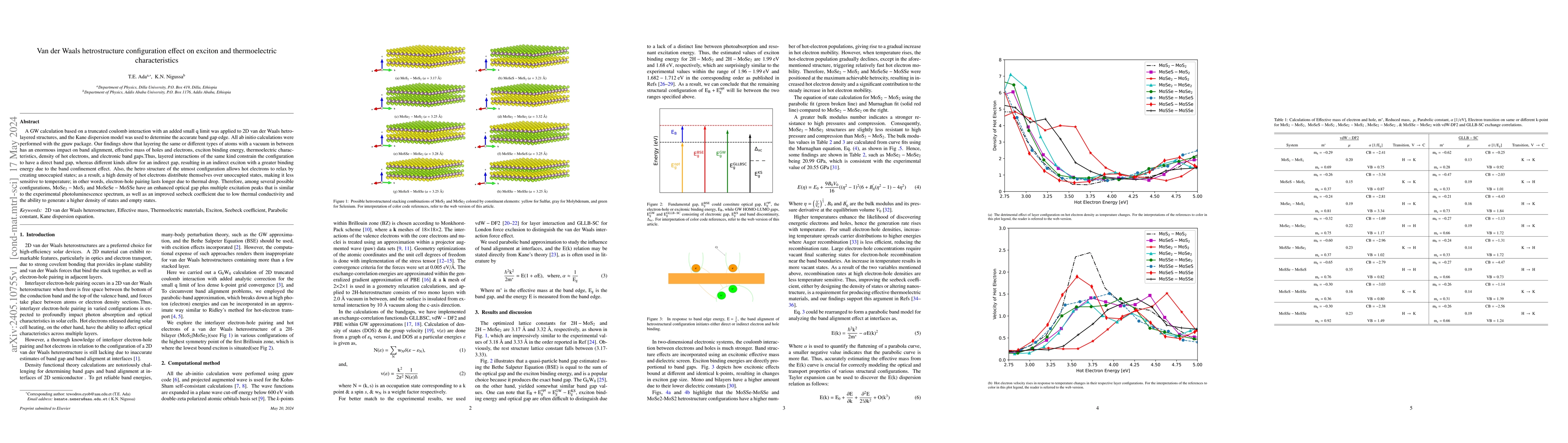 Thumbnail for Van der Waals hetrostructure configuration effect on exciton and
  thermoelectric characteristics