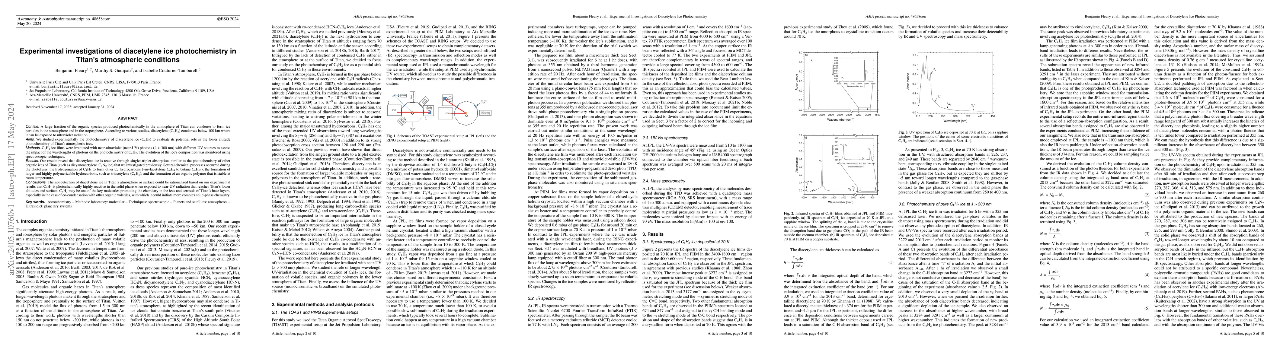 Thumbnail for Experimental investigations of diacetylene ice photochemistry in Titan's
  atmospheric conditions