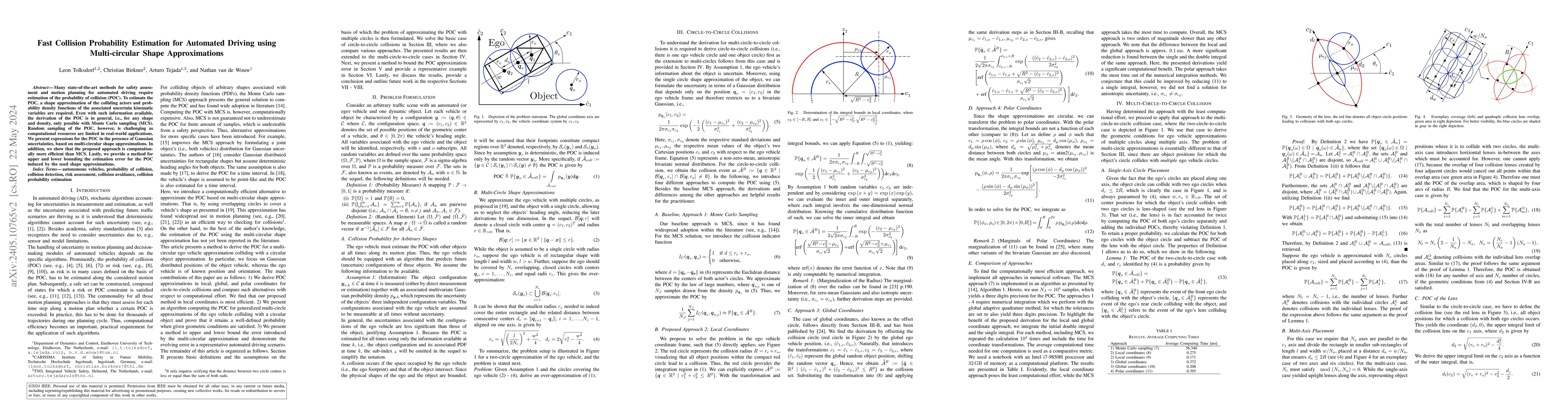 Thumbnail for Fast Collision Probability Estimation for Automated Driving using
  Multi-circular Shape Approximations