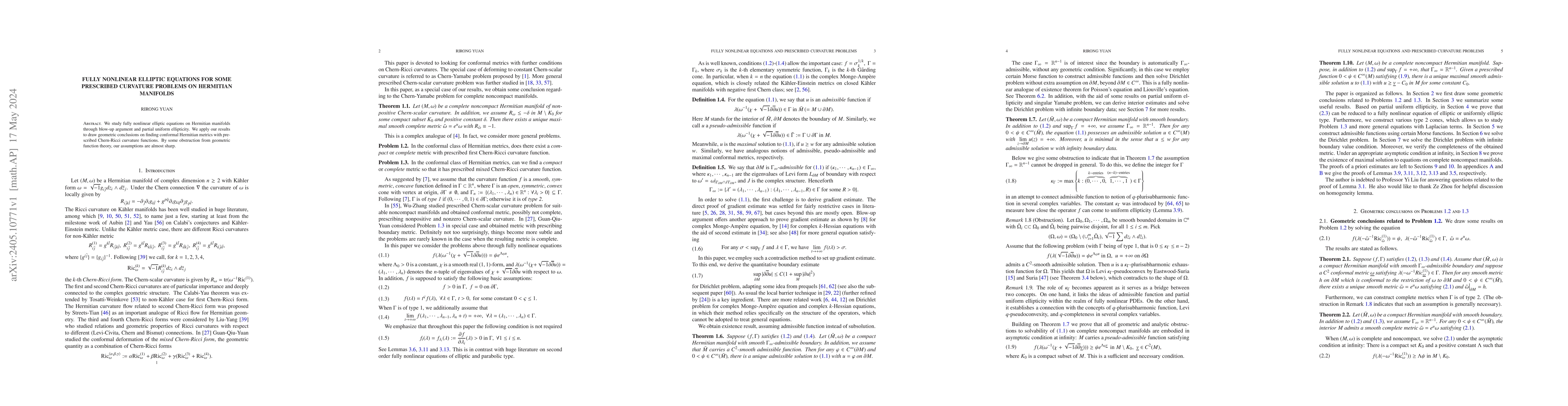 Thumbnail for Fully nonlinear elliptic equations for some prescribed curvature
  problems on Hermitian manifolds