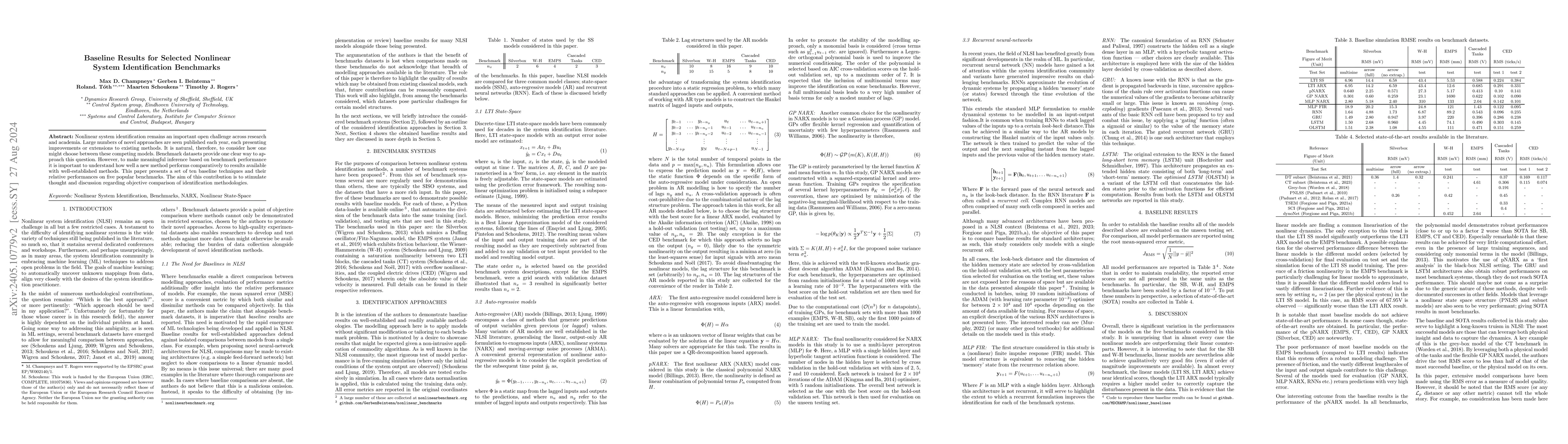 Thumbnail for Baseline Results for Selected Nonlinear System Identification Benchmarks