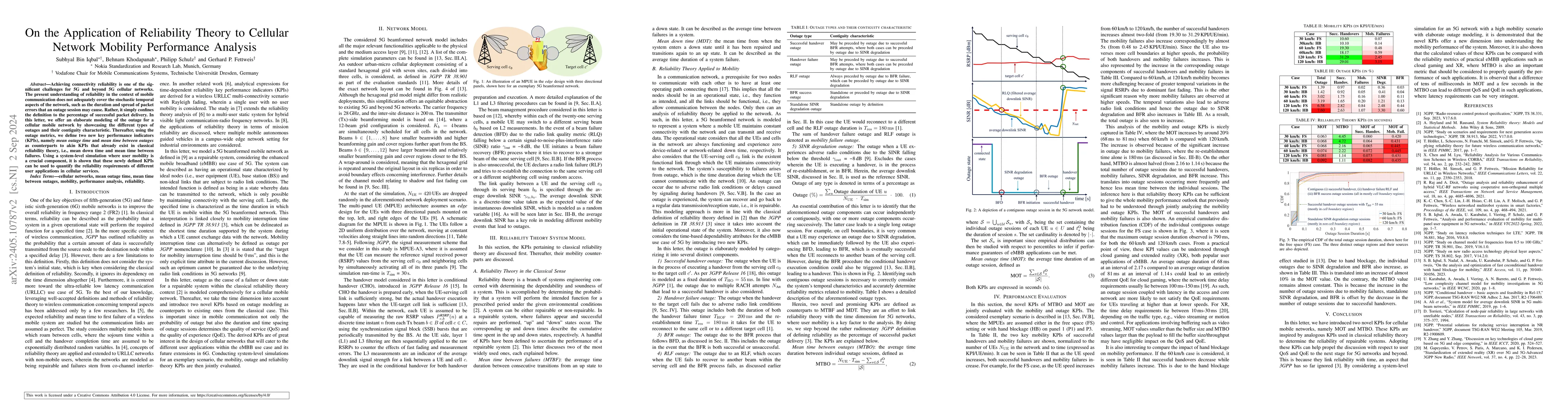 Thumbnail for On the Application of Reliability Theory to Cellular Network Mobility
  Performance Analysis