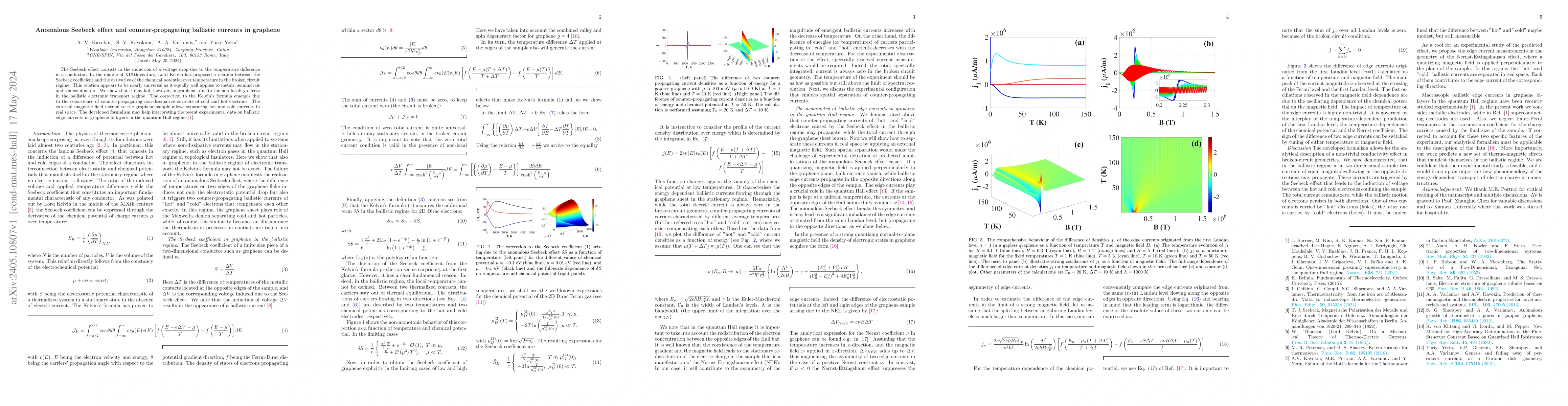 Thumbnail for Anomalous Seebeck effect and counter-propagating ballistic currents in
  graphene