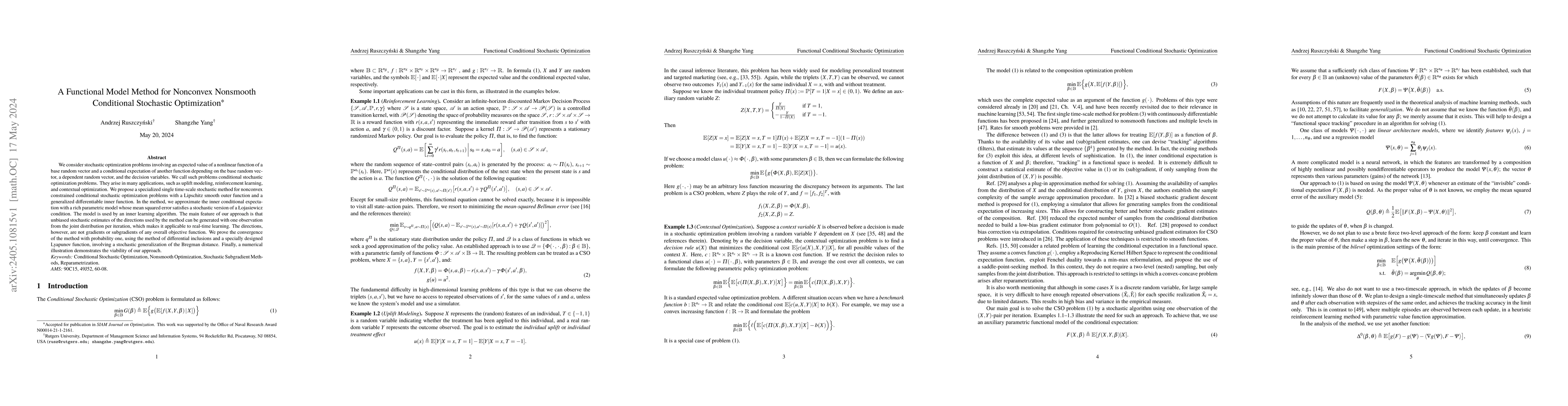 Thumbnail for A Functional Model Method for Nonconvex Nonsmooth Conditional Stochastic
  Optimization