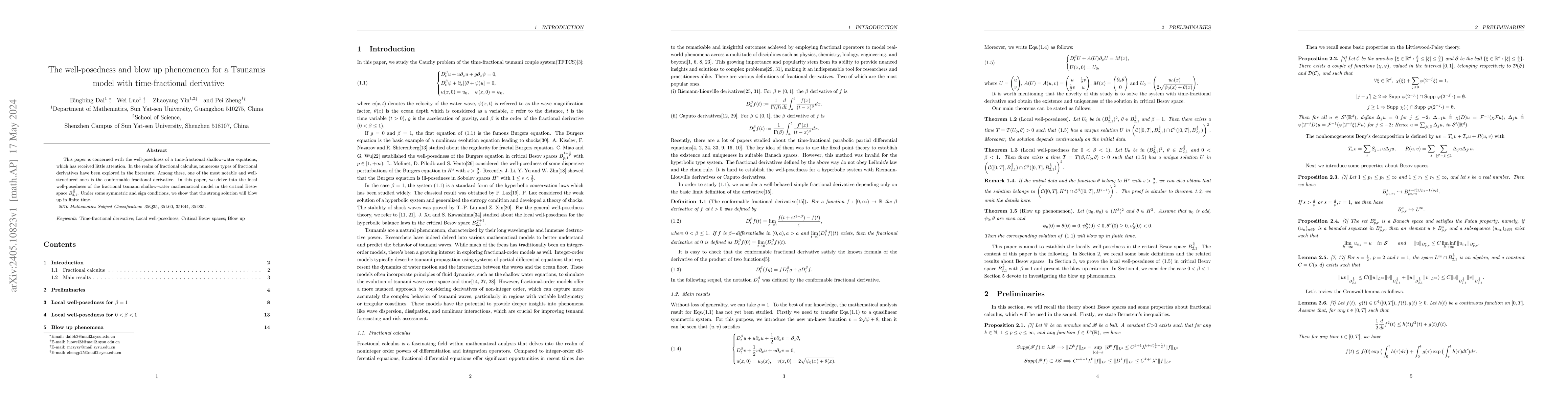 Thumbnail for The well-posedness and blow up phenomenon for a Tsunamis model with
  time-fractional derivative