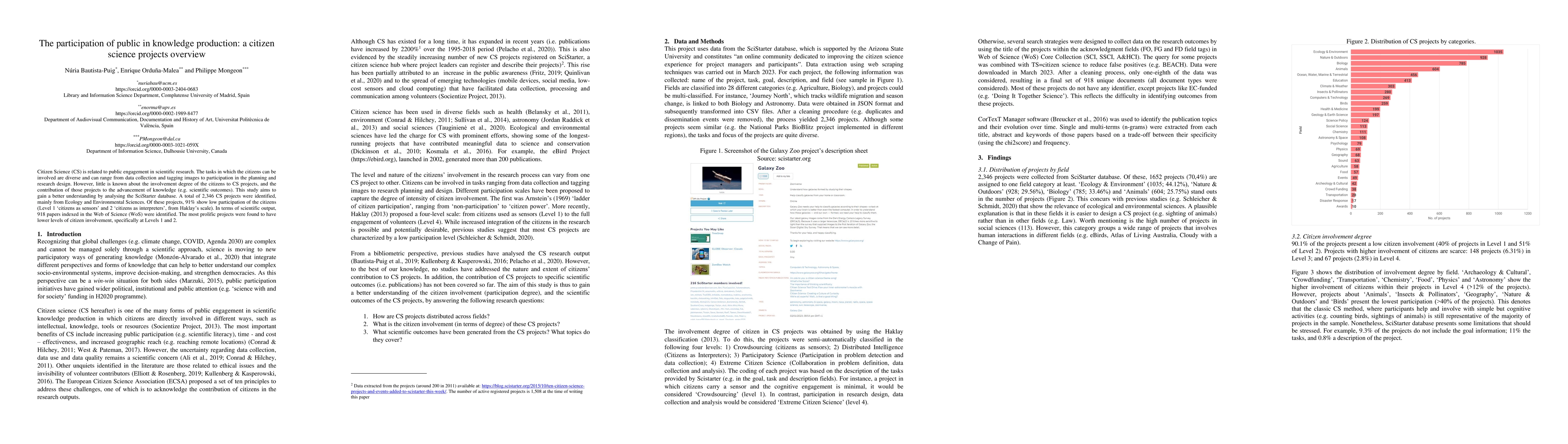 Thumbnail for The participation of public in knowledge production: a citizen science
  projects overview