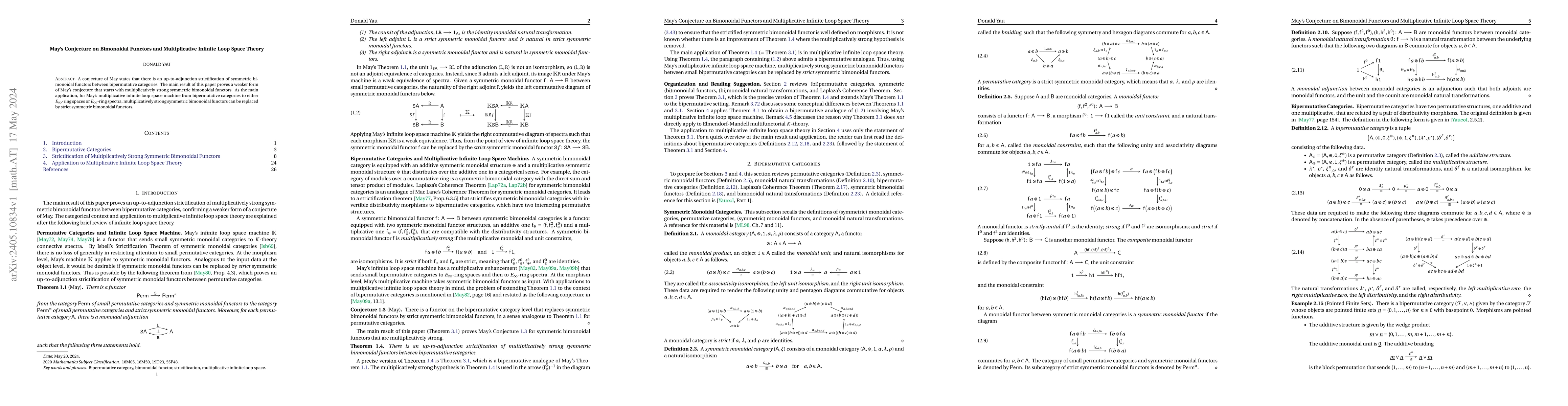 Thumbnail for May's Conjecture on Bimonoidal Functors and Multiplicative Infinite Loop
  Space Theory