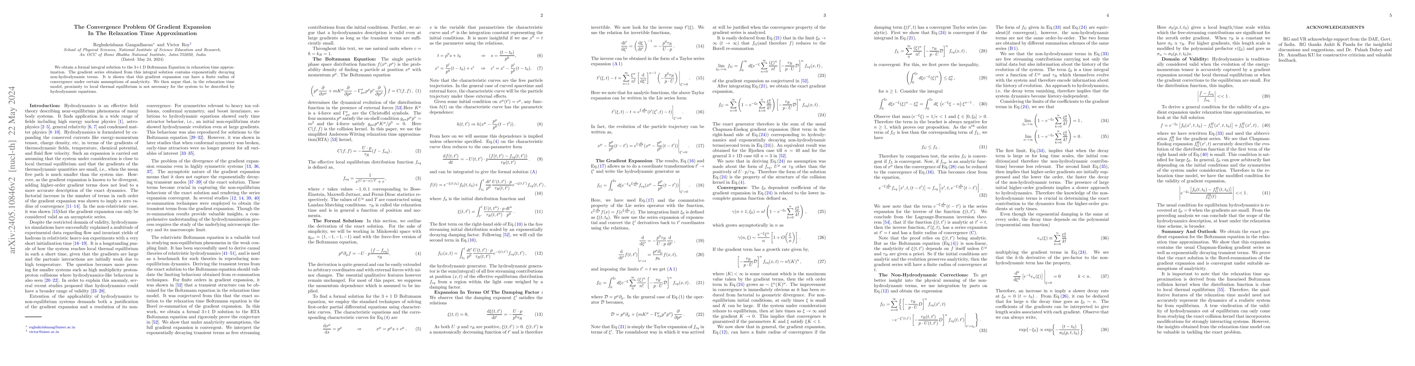 Thumbnail for The Convergence Problem Of Gradient Expansion In The Relaxation Time
  Approximation
