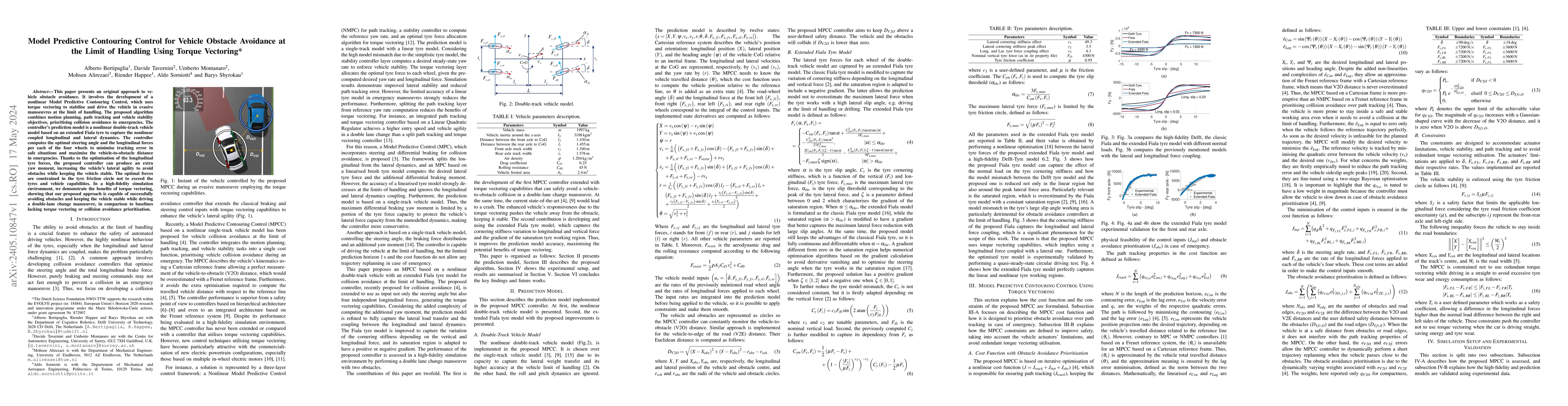 Thumbnail for Model Predictive Contouring Control for Vehicle Obstacle Avoidance at
  the Limit of Handling Using Torque Vectoring
