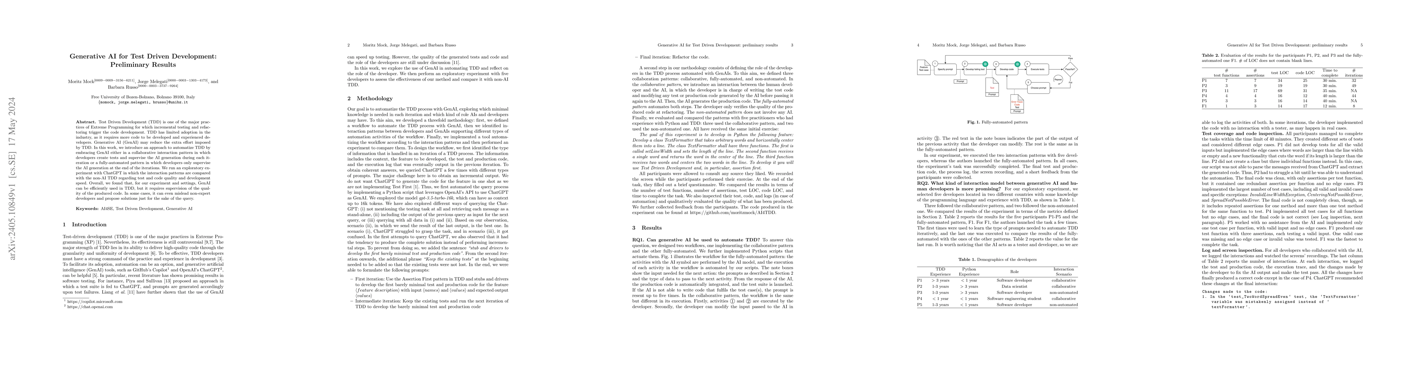 Thumbnail for Generative AI for Test Driven Development: Preliminary Results
