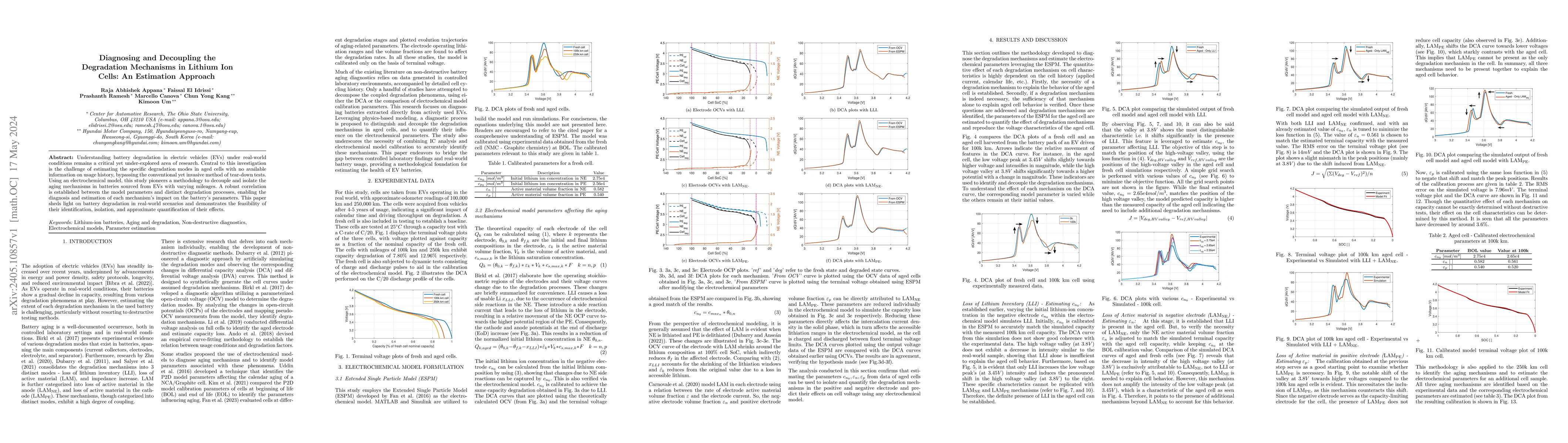 Thumbnail for Diagnosing and Decoupling the Degradation Mechanisms in Lithium Ion
  Cells: An Estimation Approach
