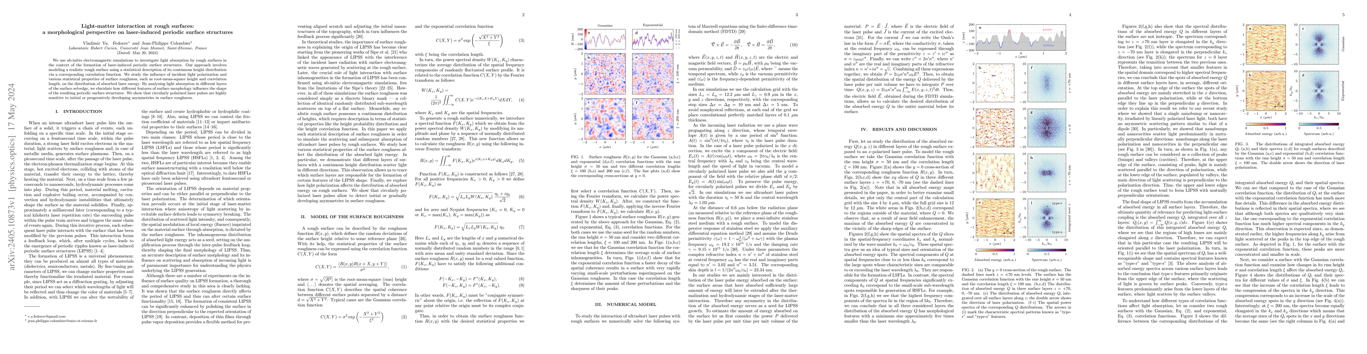 Thumbnail for Light-matter interaction at rough surfaces: a morphological perspective
  on laser-induced periodic surface structures