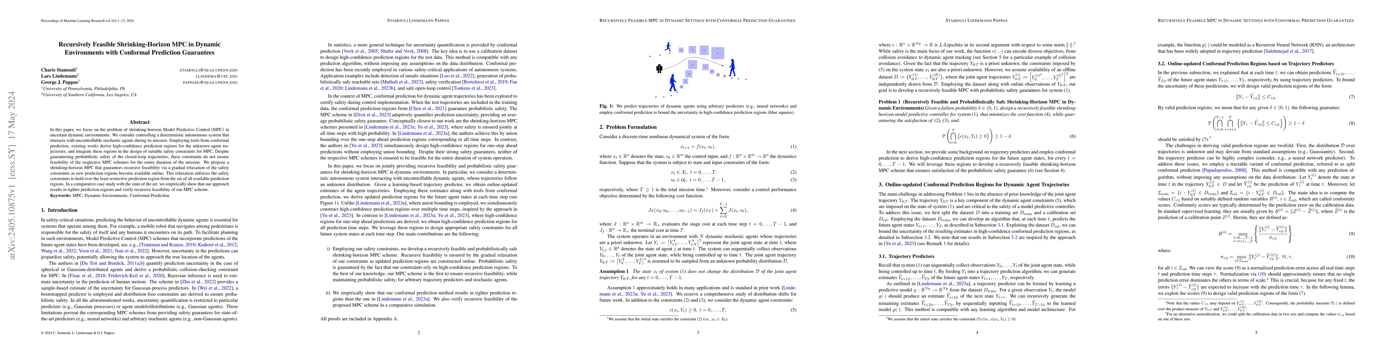 Thumbnail for Recursively Feasible Shrinking-Horizon MPC in Dynamic Environments with
  Conformal Prediction Guarantees