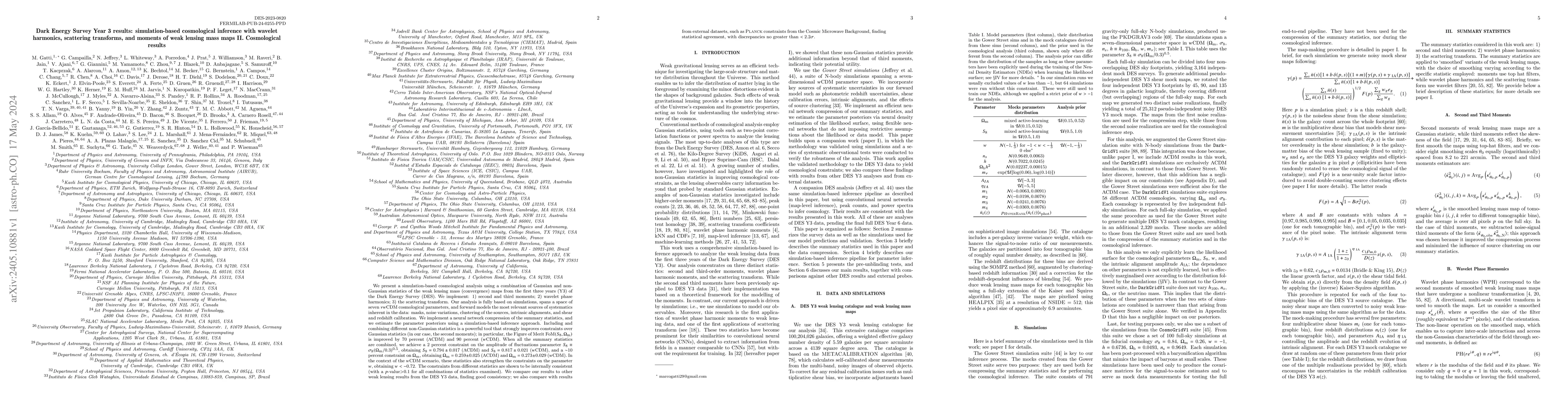 Thumbnail for Dark Energy Survey Year 3 results: simulation-based cosmological
  inference with wavelet harmonics, scattering transforms, and moments of weak
  lensing mass maps II. Cosmological results