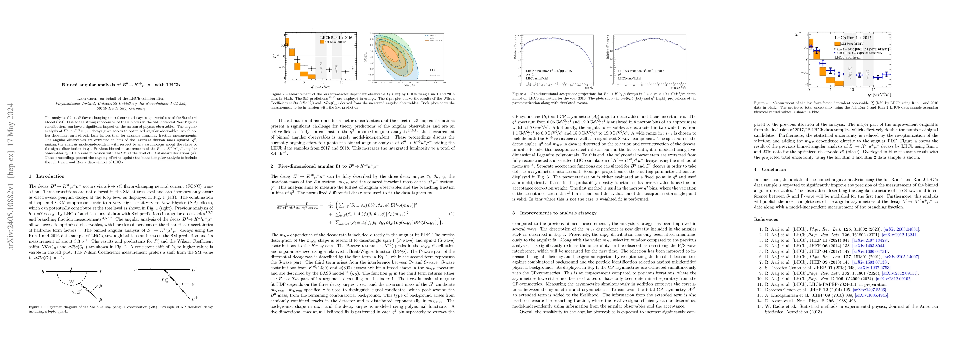 Thumbnail for Binned angular analysis of $B^{0} \to K^{*0} \mu^{+} \mu^{-}$ with LHCb