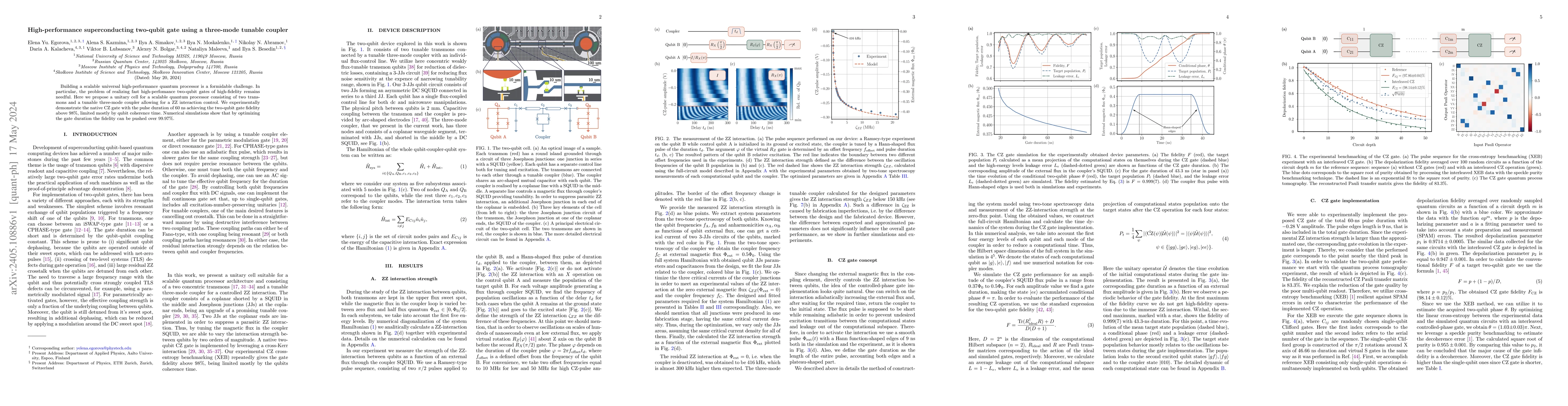 Thumbnail for High-performance superconducting two-qubit gate using a three-mode
  tunable coupler
