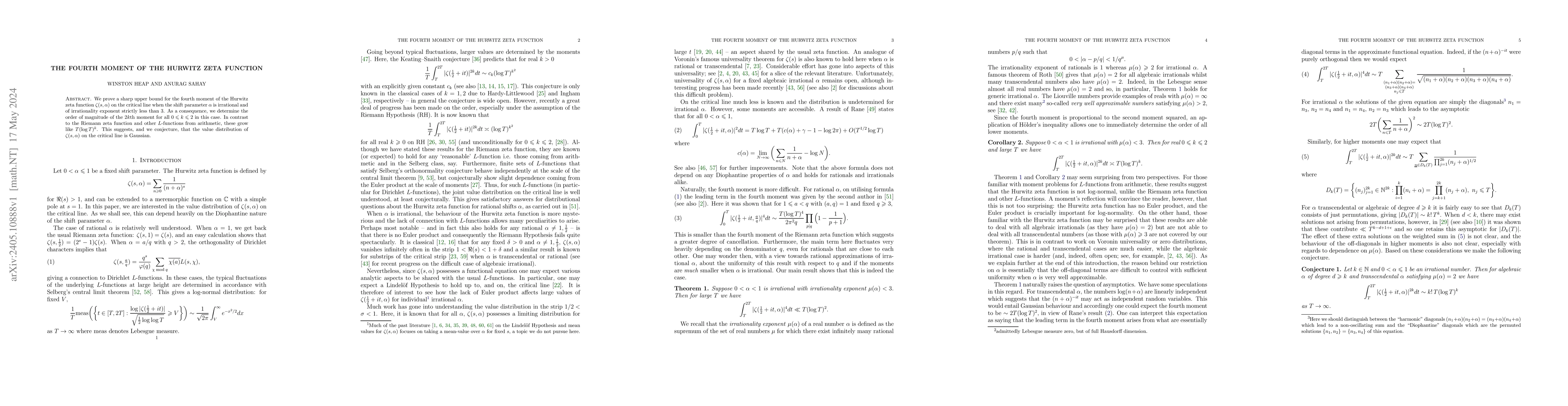 Thumbnail for The fourth moment of the Hurwitz zeta function