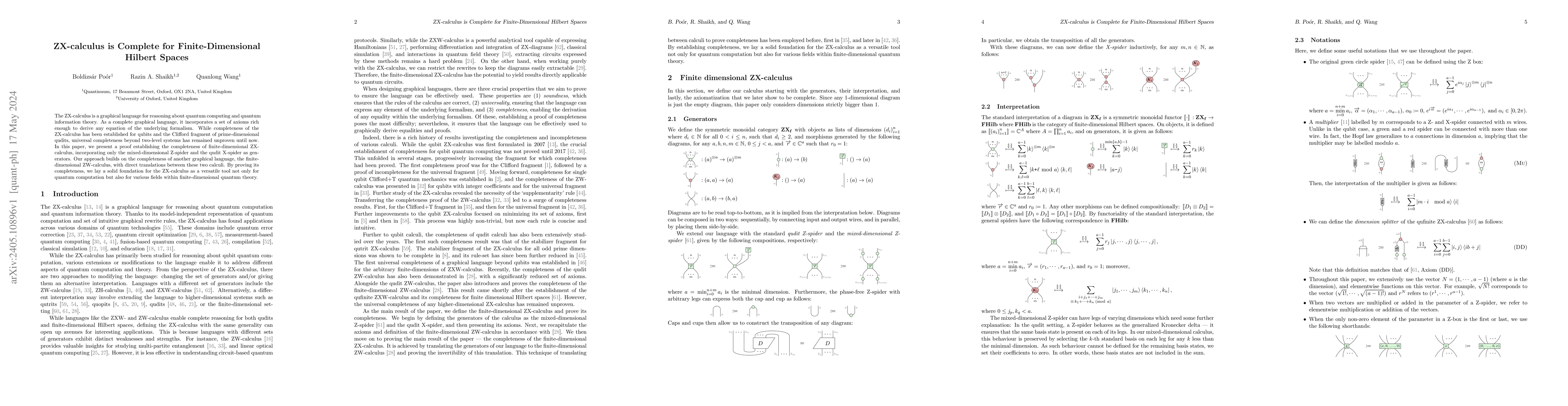 Thumbnail for ZX-calculus is Complete for Finite-Dimensional Hilbert Spaces