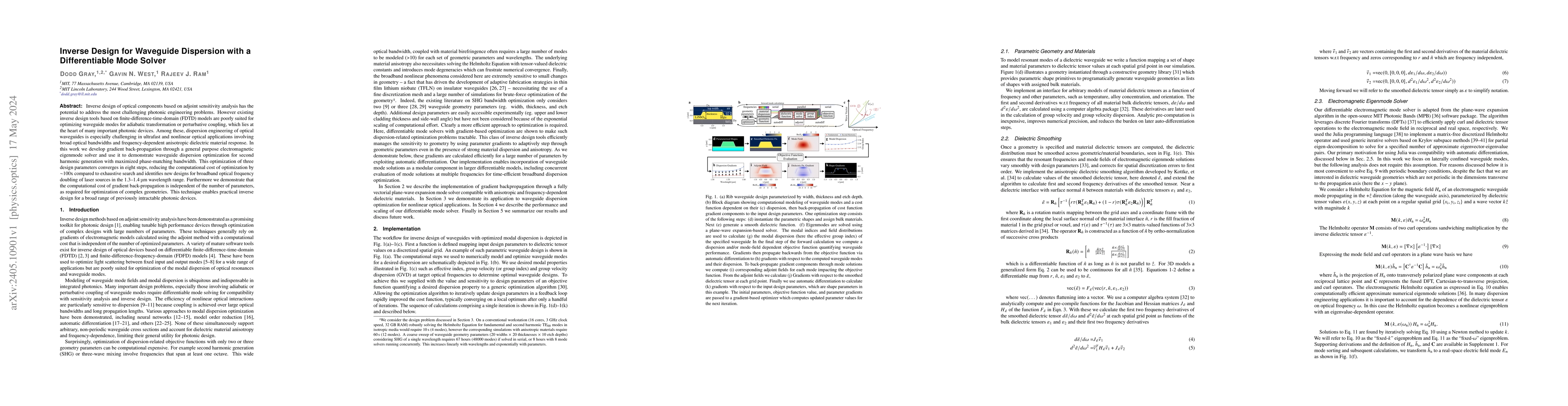 Thumbnail for Inverse Design for Waveguide Dispersion with a Differentiable Mode
  Solver