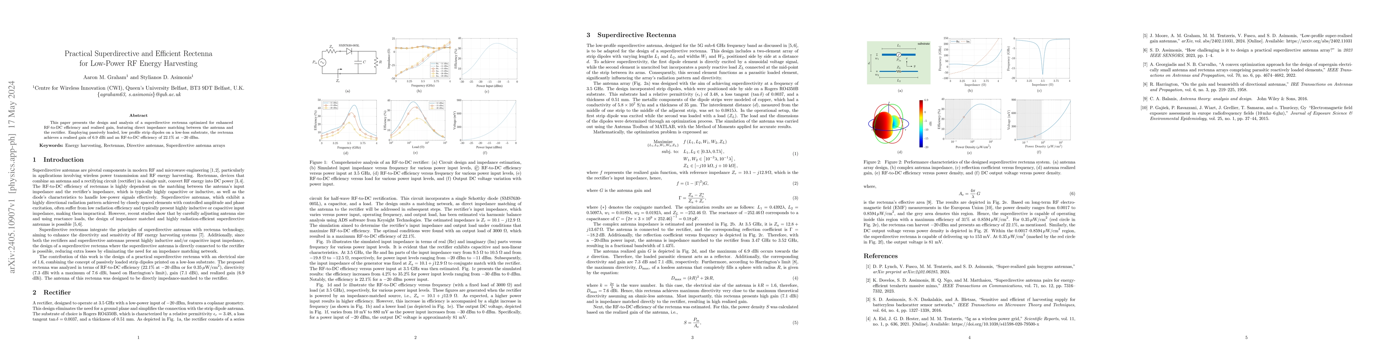 Thumbnail for Practical Superdirective and Efficient Rectenna for Low-Power RF Energy
  Harvesting