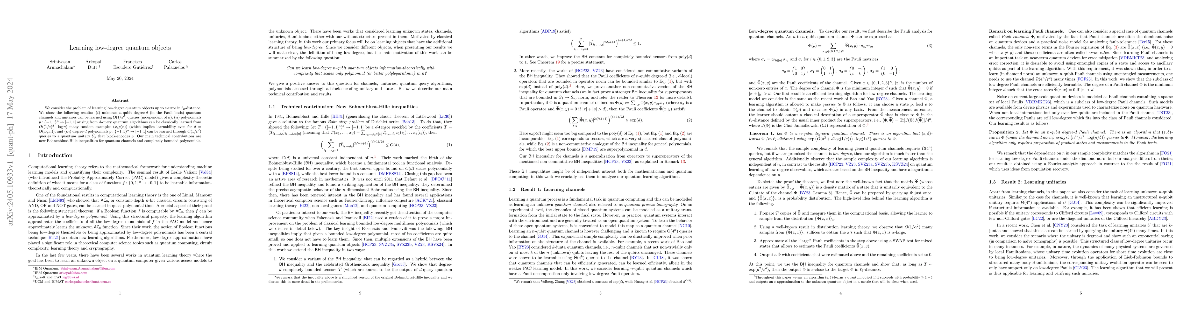 Thumbnail for Learning low-degree quantum objects