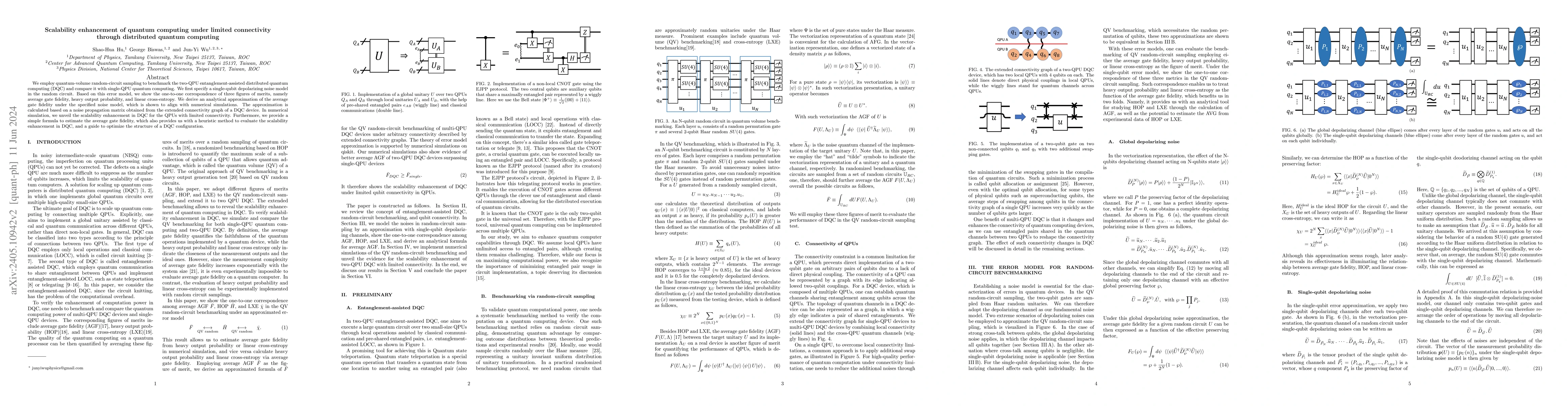 Thumbnail for Scalability enhancement of quantum computing under limited connectivity
  through distributed quantum computing