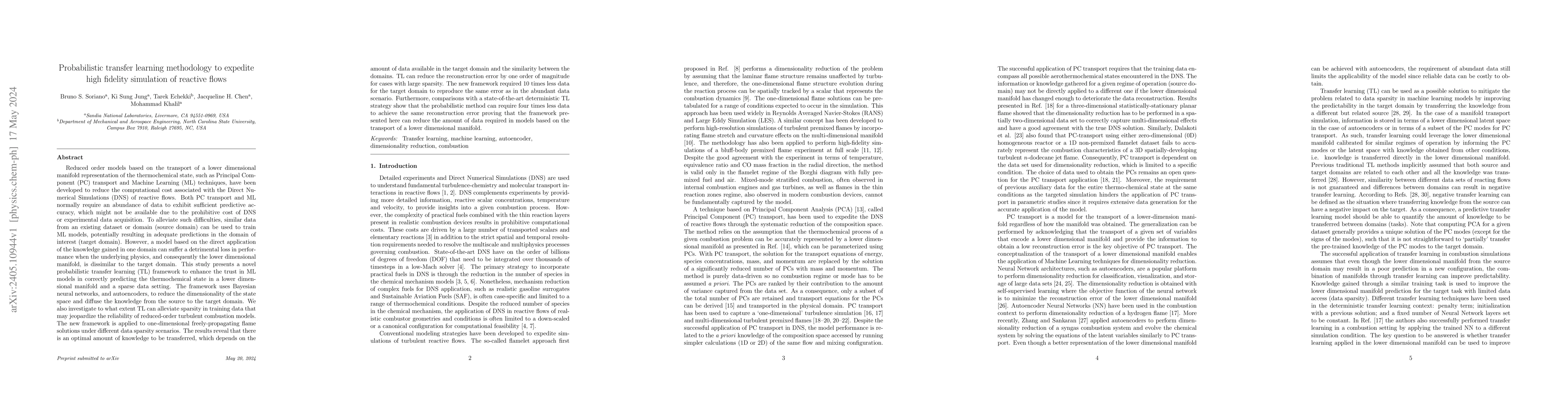 Thumbnail for Probabilistic transfer learning methodology to expedite high fidelity
  simulation of reactive flows
