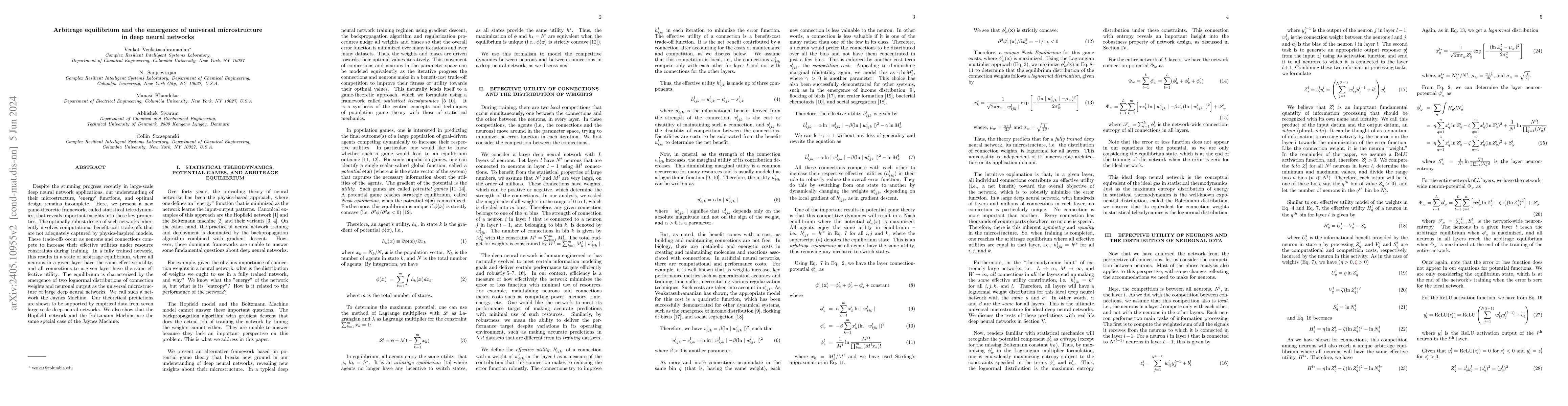 Thumbnail for Arbitrage equilibrium and the emergence of universal microstructure in
  deep neural networks