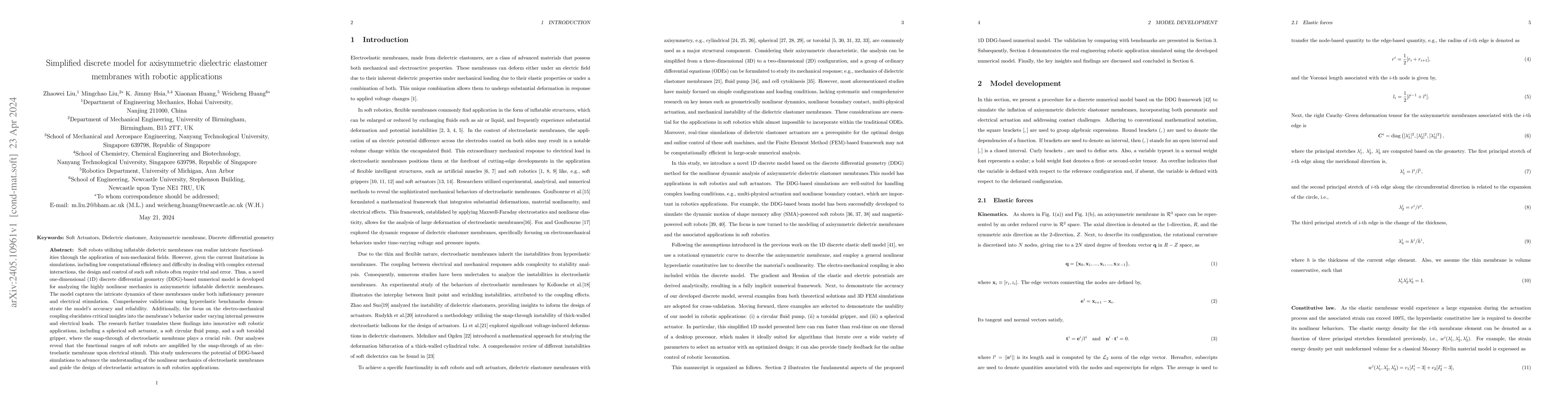 Thumbnail for Simplified discrete model for axisymmetric dielectric elastomer
  membranes with robotic applications