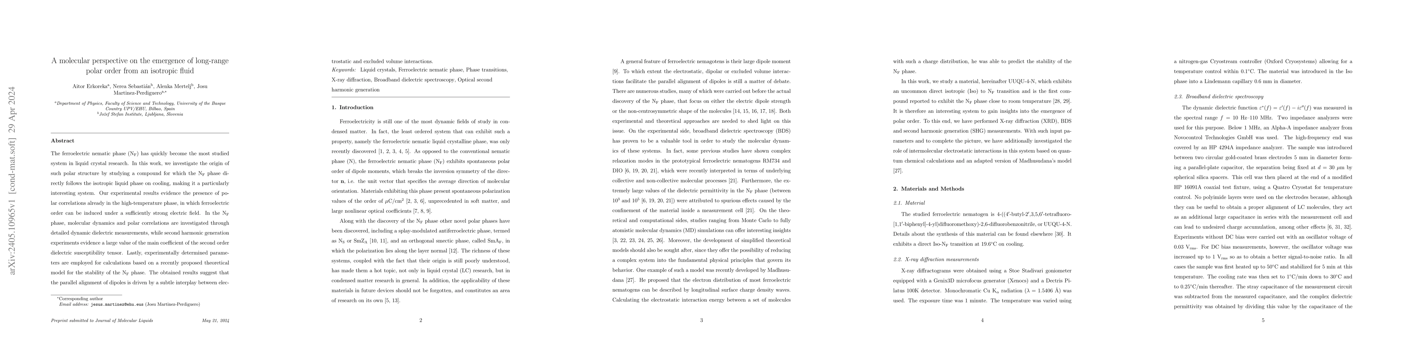 Thumbnail for A molecular perspective on the emergence of long-range polar order from
  an isotropic fluid