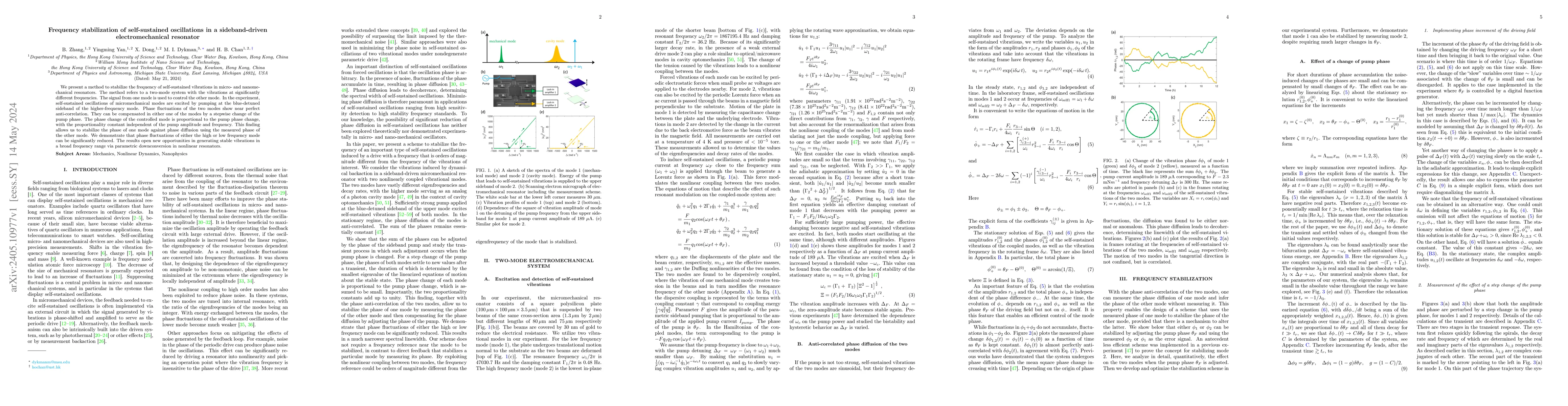 Thumbnail for Frequency stabilization of self-sustained oscillations in a
  sideband-driven electromechanical resonator